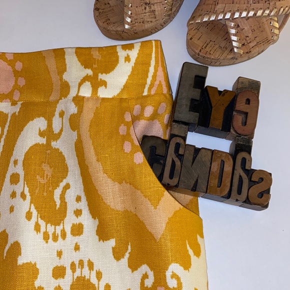J. CREW Woman’s Linen Ochre ‘Ikat’ Straight Pencil Skirt in Paisley Print - Picture 4 of 10